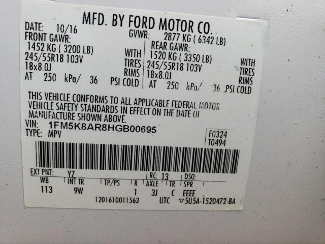 Photo 9 VIN: 1FM5K8AR8HGB00695 - FORD EXPLORER P 