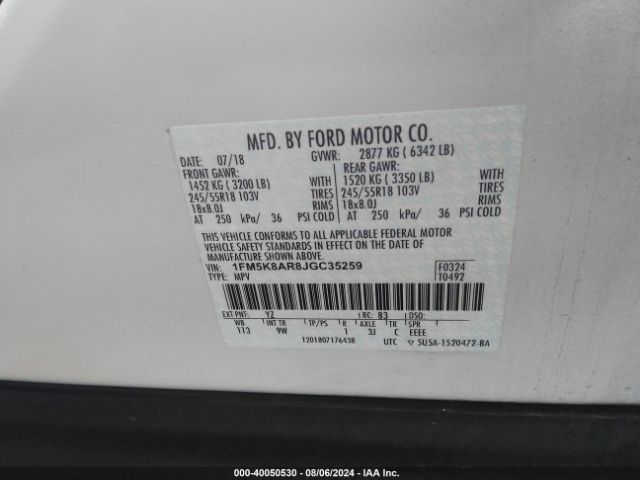 Photo 8 VIN: 1FM5K8AR8JGC35259 - FORD EXPLORER 