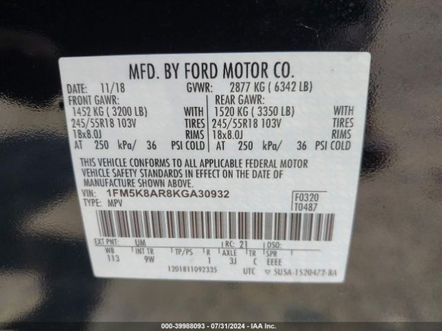 Photo 8 VIN: 1FM5K8AR8KGA30932 - FORD EXPLORER 