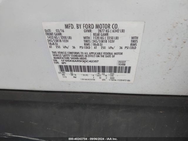 Photo 8 VIN: 1FM5K8AR9GGC42357 - FORD EXPLORER 