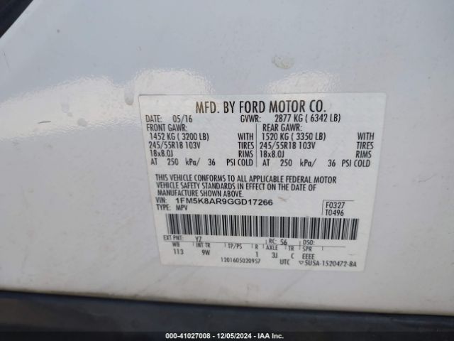 Photo 8 VIN: 1FM5K8AR9GGD17266 - FORD EXPLORER 