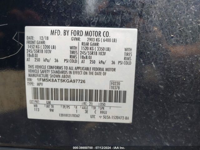 Photo 8 VIN: 1FM5K8AT5KGA97726 - FORD EXPLORER 