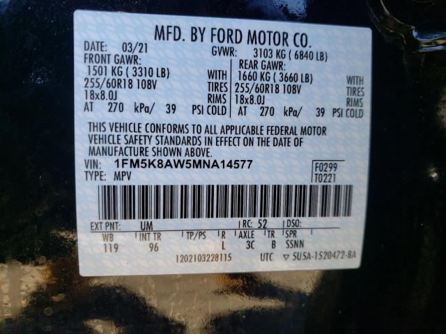 Photo 9 VIN: 1FM5K8AW5MNA14577 - FORD EXPLORER P 