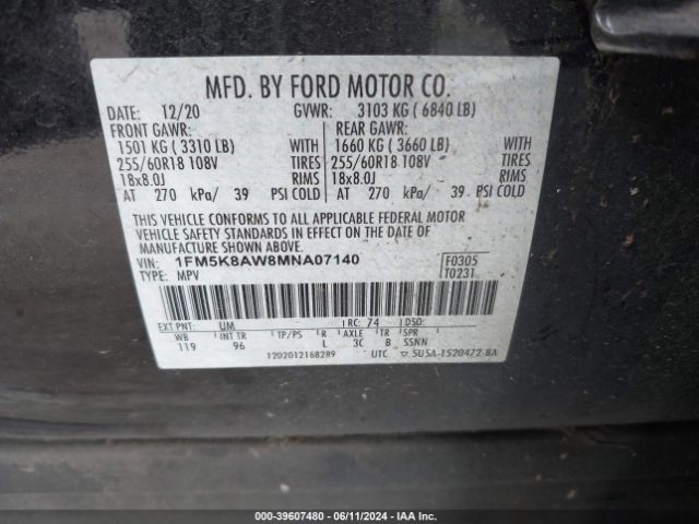 Photo 8 VIN: 1FM5K8AW8MNA07140 - FORD EXPLORER 