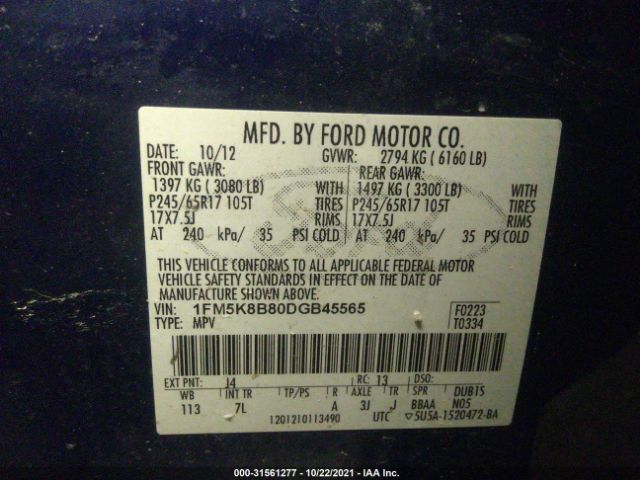 Photo 8 VIN: 1FM5K8B80DGB45565 - FORD EXPLORER 