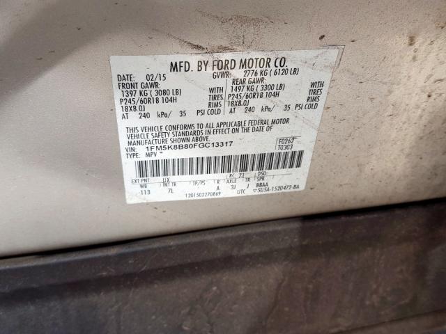 Photo 9 VIN: 1FM5K8B80FGC13317 - FORD EXPLORER 