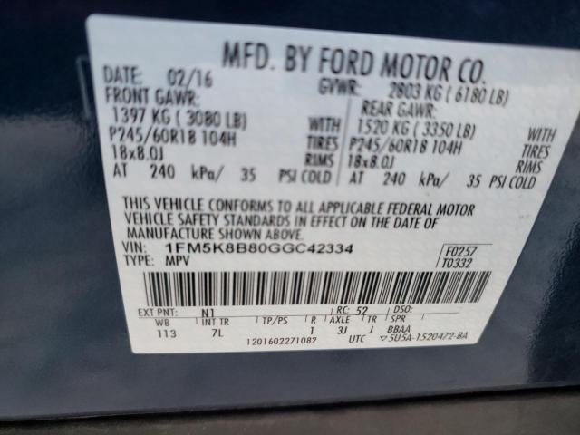 Photo 12 VIN: 1FM5K8B80GGC42334 - FORD EXPLORER 