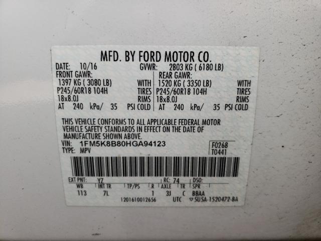 Photo 9 VIN: 1FM5K8B80HGA94123 - FORD EXPLORER 