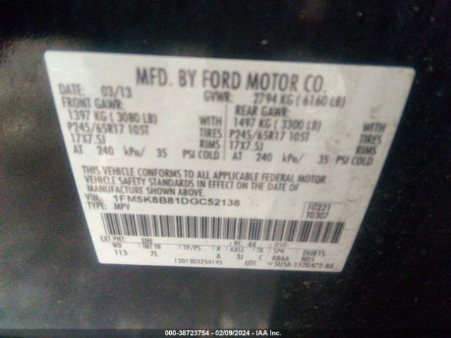 Photo 8 VIN: 1FM5K8B81DGC52138 - FORD EXPLORER 