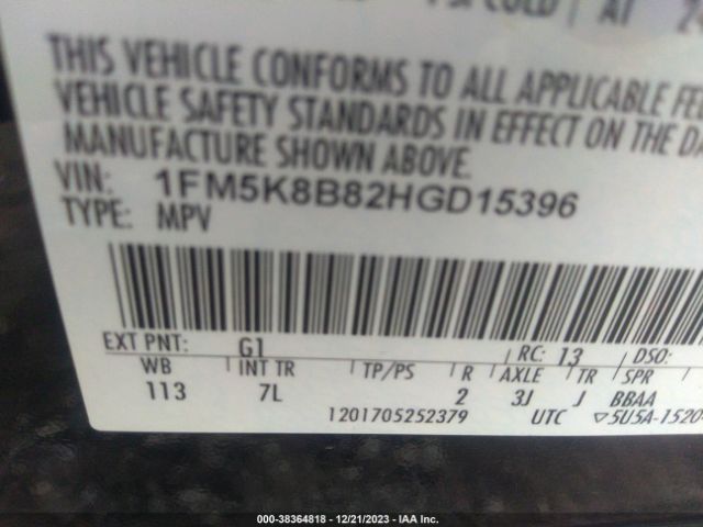 Photo 8 VIN: 1FM5K8B82HGD15396 - FORD EXPLORER 