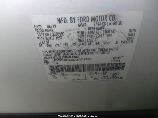 Photo 8 VIN: 1FM5K8B83DGA71526 - FORD EXPLORER 