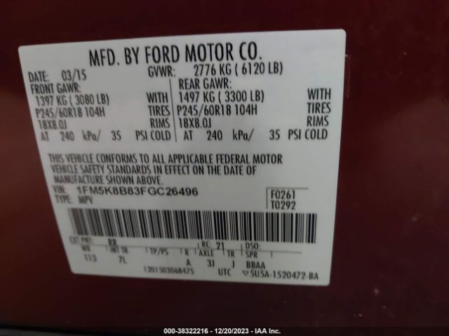 Photo 8 VIN: 1FM5K8B83FGC26496 - FORD EXPLORER 