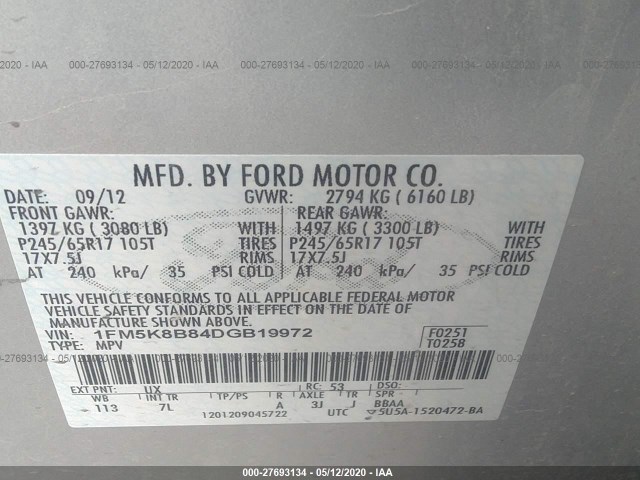 Photo 8 VIN: 1FM5K8B84DGB19972 - FORD EXPLORER 