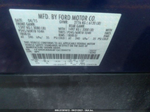 Photo 8 VIN: 1FM5K8B84FGC59975 - FORD EXPLORER 