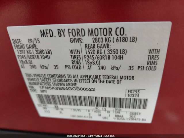 Photo 8 VIN: 1FM5K8B84GGB00522 - FORD EXPLORER 