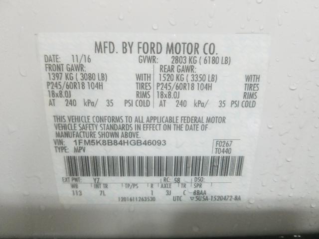 Photo 9 VIN: 1FM5K8B84HGB46093 - FORD EXPLORER 