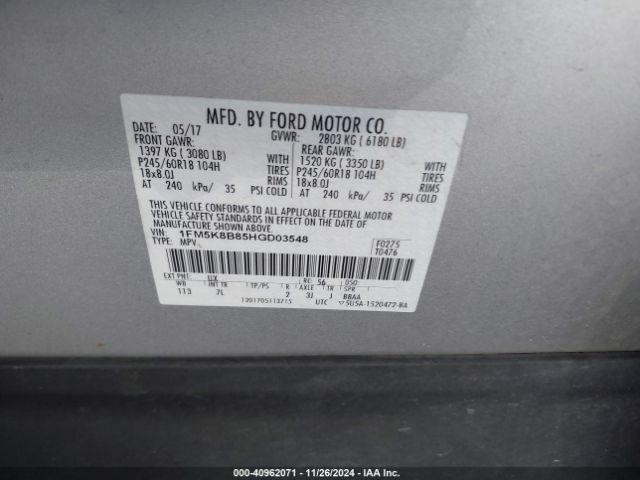 Photo 8 VIN: 1FM5K8B85HGD03548 - FORD EXPLORER 