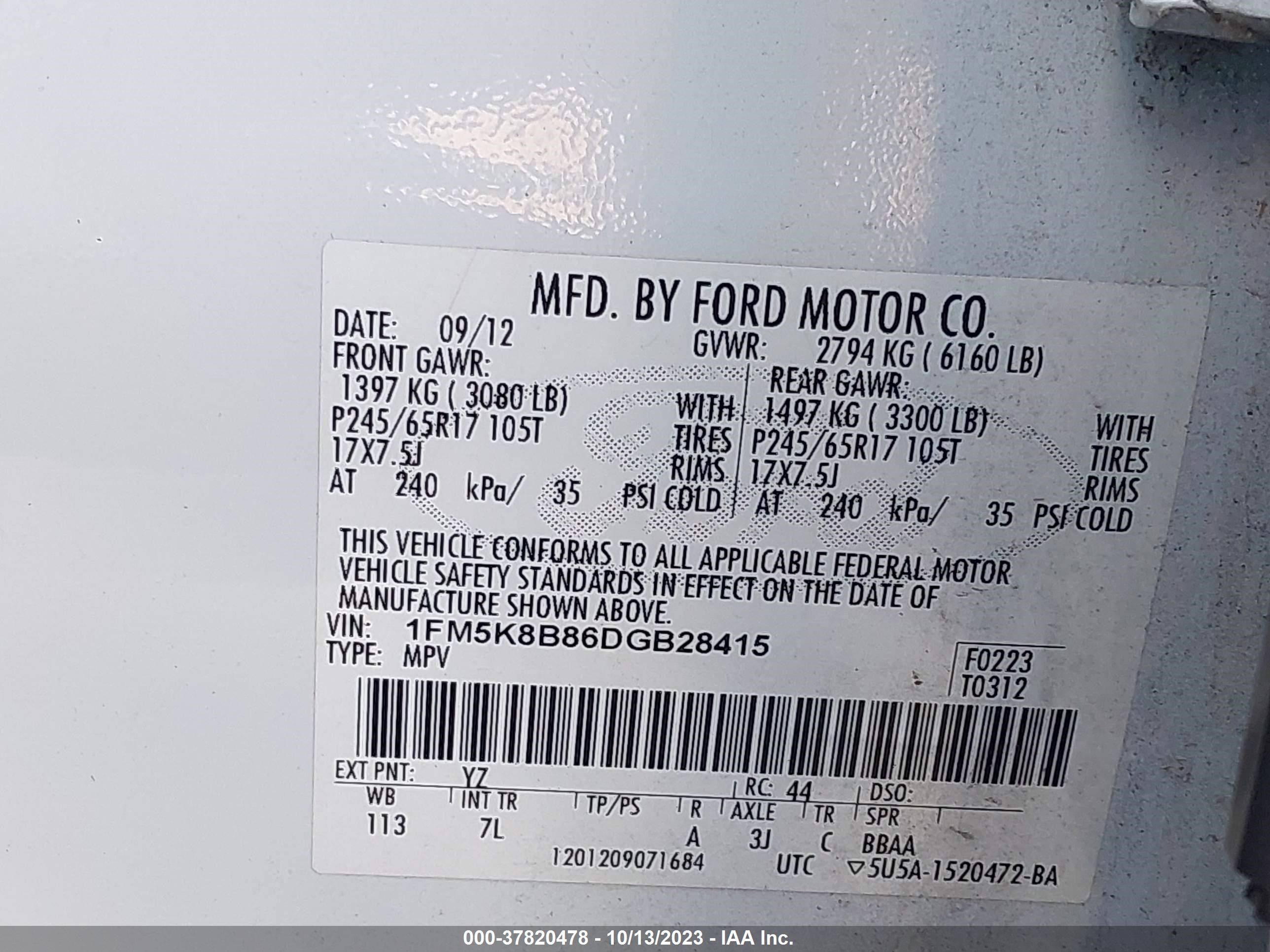 Photo 8 VIN: 1FM5K8B86DGB28415 - FORD EXPLORER 