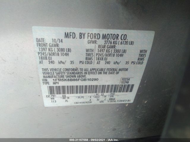 Photo 8 VIN: 1FM5K8B86FGB10290 - FORD EXPLORER 