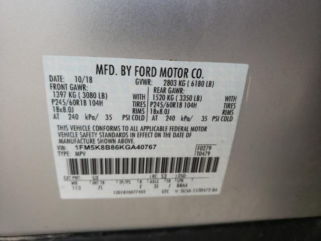 Photo 9 VIN: 1FM5K8B86KGA40767 - FORD EXPLORER 