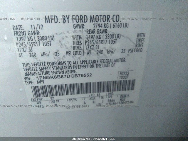 Photo 8 VIN: 1FM5K8B87DGB79552 - FORD EXPLORER 