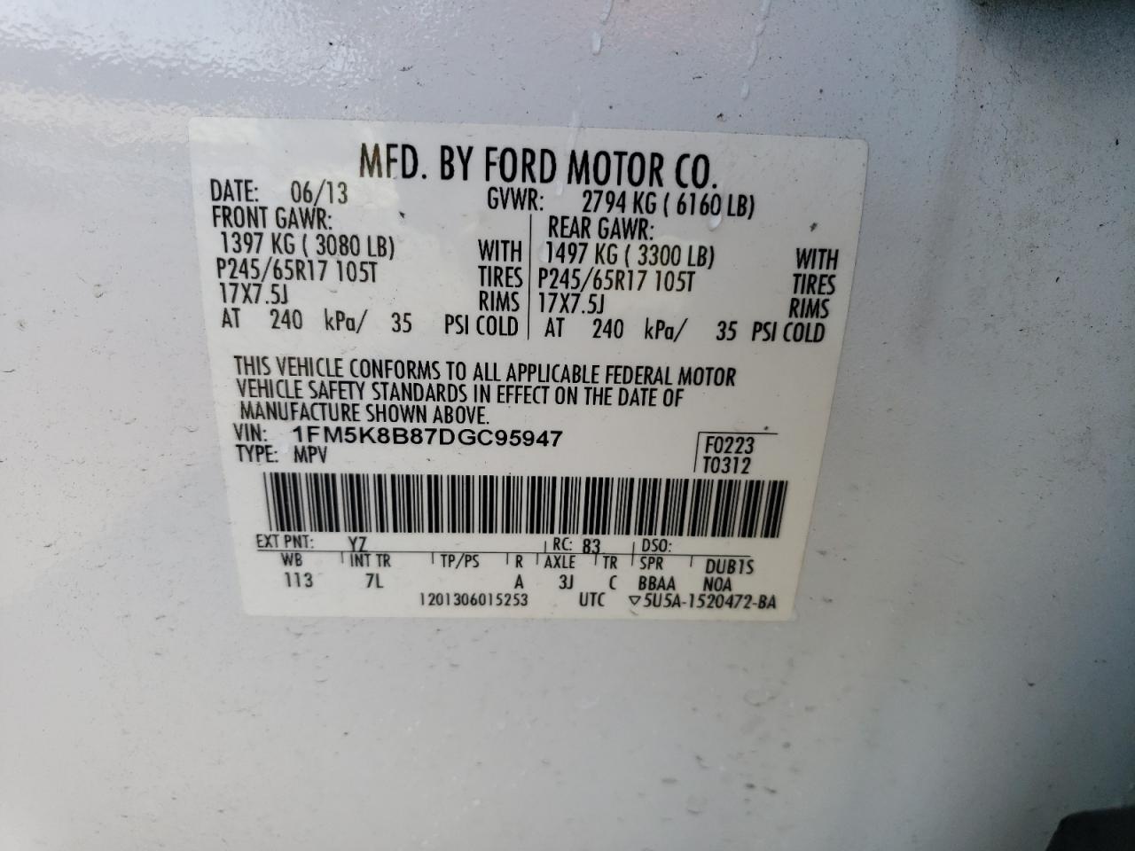 Photo 12 VIN: 1FM5K8B87DGC95947 - FORD EXPLORER 