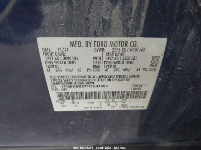 Photo 8 VIN: 1FM5K8B87FGB41595 - FORD EXPLORER 