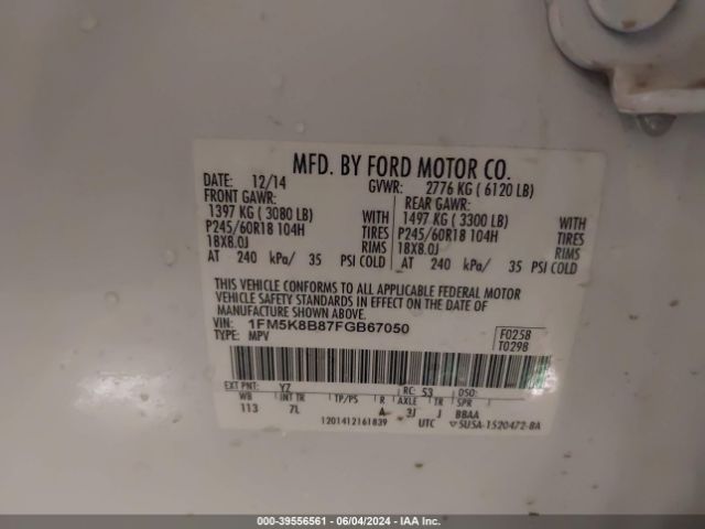 Photo 8 VIN: 1FM5K8B87FGB67050 - FORD EXPLORER 