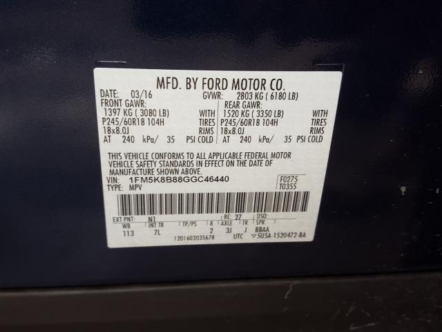 Photo 9 VIN: 1FM5K8B88GGC46440 - FORD EXPLORER 