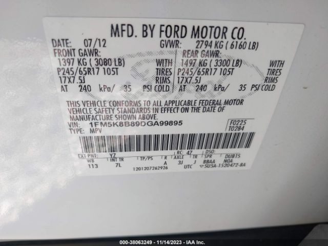 Photo 8 VIN: 1FM5K8B89DGA99895 - FORD EXPLORER 