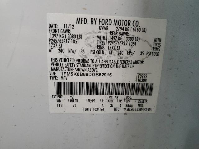 Photo 12 VIN: 1FM5K8B89DGB62915 - FORD EXPLORER 