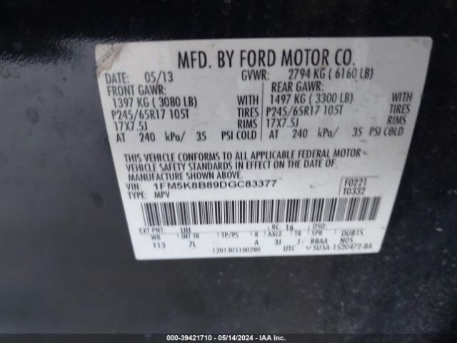 Photo 8 VIN: 1FM5K8B89DGC83377 - FORD EXPLORER 