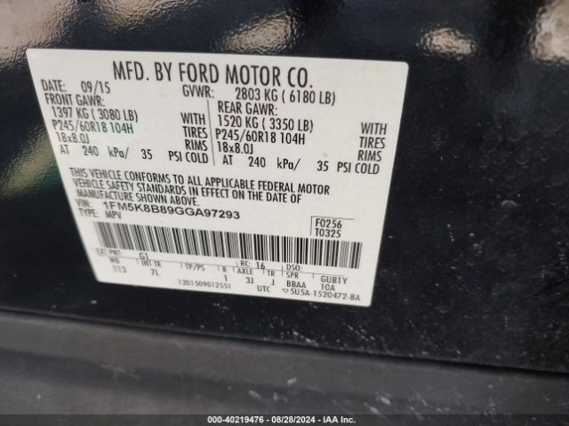 Photo 8 VIN: 1FM5K8B89GGA97293 - FORD EXPLORER 