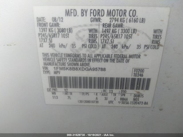 Photo 8 VIN: 1FM5K8B8XDGA95788 - FORD EXPLORER 