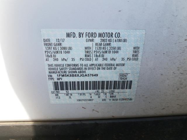 Photo 9 VIN: 1FM5K8B8XJGA57649 - FORD EXPLORER 