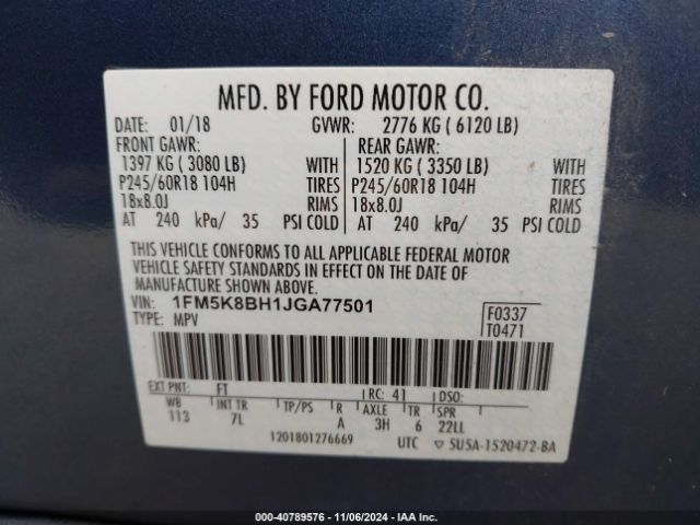 Photo 8 VIN: 1FM5K8BH1JGA77501 - FORD EXPLORER 