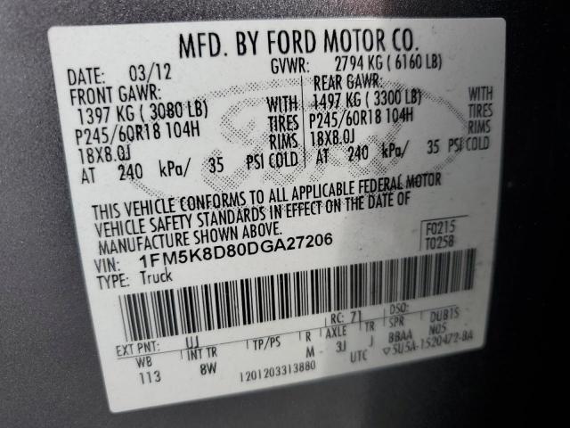 Photo 12 VIN: 1FM5K8D80DGA27206 - FORD EXPLORER X 