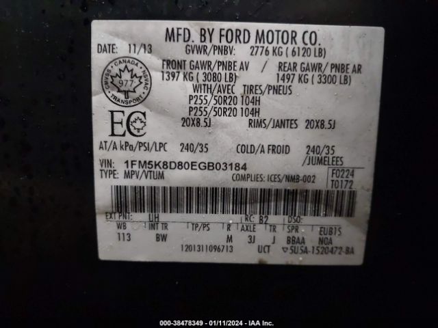 Photo 8 VIN: 1FM5K8D80EGB03184 - FORD EXPLORER 