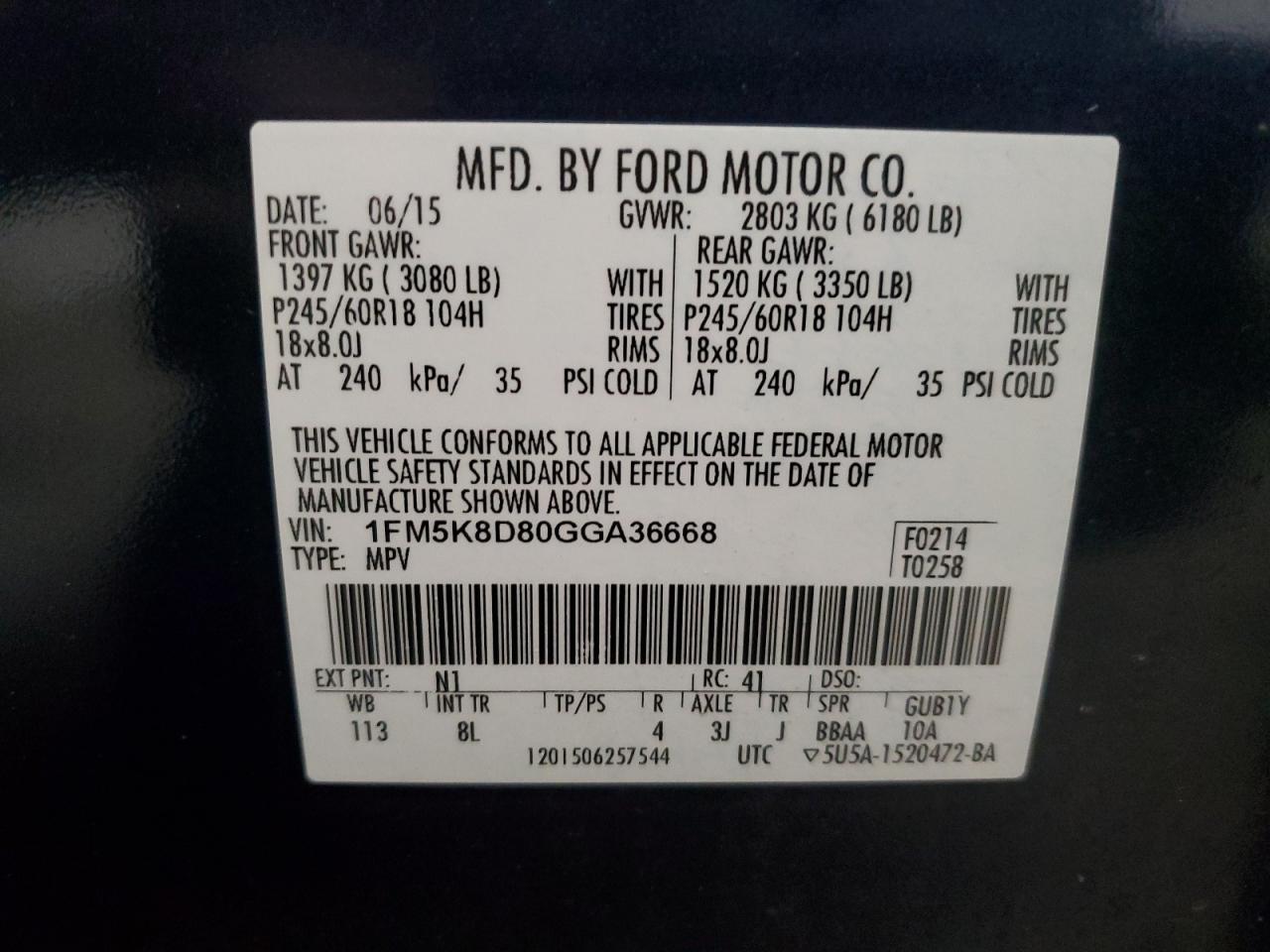 Photo 13 VIN: 1FM5K8D80GGA36668 - FORD EXPLORER 