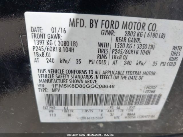 Photo 8 VIN: 1FM5K8D80GGC08648 - FORD EXPLORER 