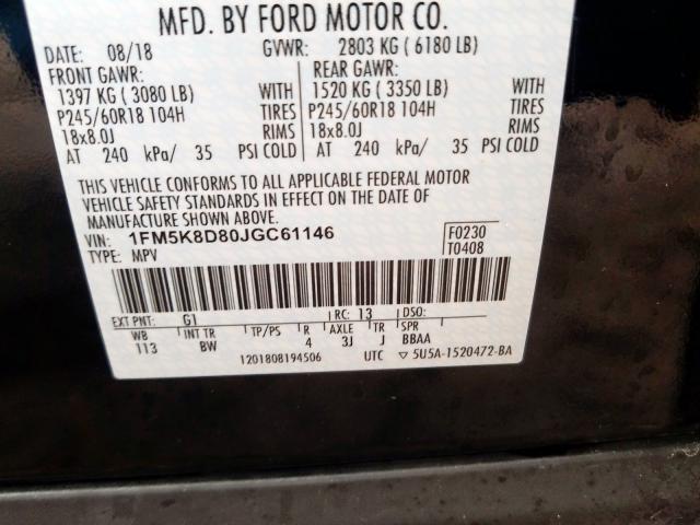 Photo 9 VIN: 1FM5K8D80JGC61146 - FORD EXPLORER X 