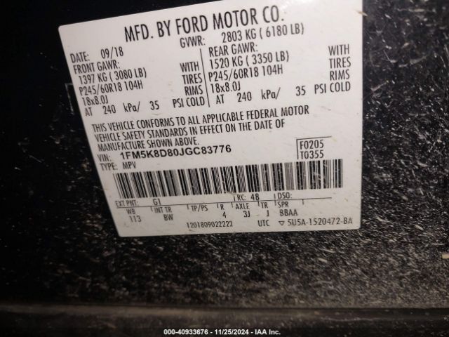 Photo 8 VIN: 1FM5K8D80JGC83776 - FORD EXPLORER 