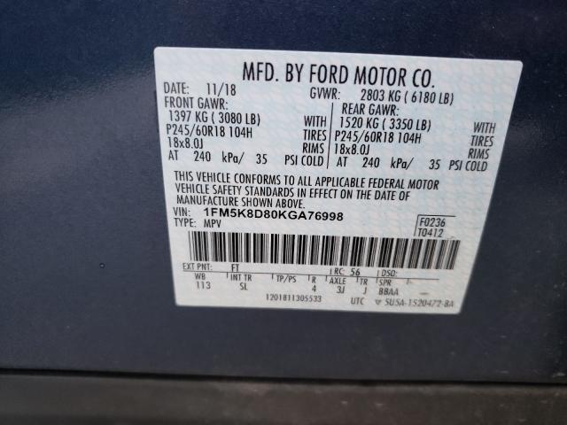 Photo 9 VIN: 1FM5K8D80KGA76998 - FORD EXPLORER X 