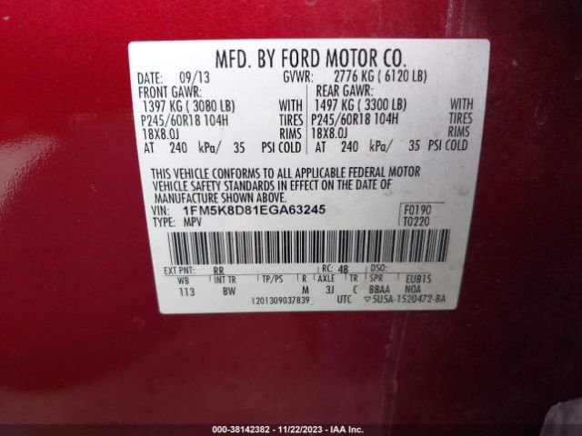 Photo 8 VIN: 1FM5K8D81EGA63245 - FORD EXPLORER 