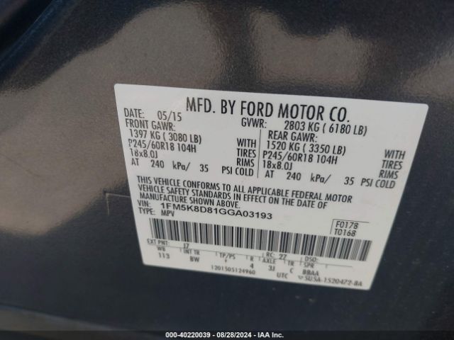 Photo 8 VIN: 1FM5K8D81GGA03193 - FORD EXPLORER 