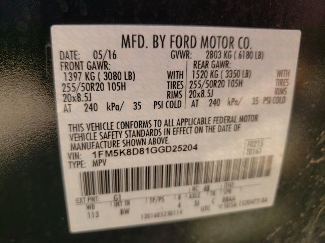 Photo 9 VIN: 1FM5K8D81GGD25204 - FORD EXPLORER X 