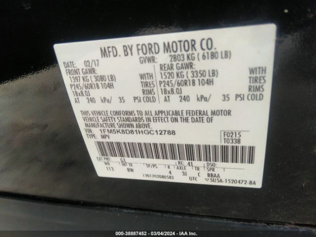 Photo 8 VIN: 1FM5K8D81HGC12788 - FORD EXPLORER 