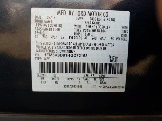 Photo 9 VIN: 1FM5K8D81HGD72153 - FORD EXPLORER X 