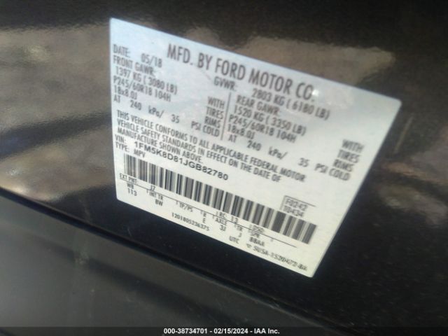 Photo 8 VIN: 1FM5K8D81JGB82780 - FORD EXPLORER 