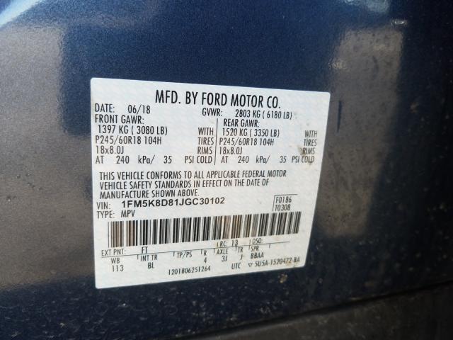 Photo 9 VIN: 1FM5K8D81JGC30102 - FORD EXPLORER X 